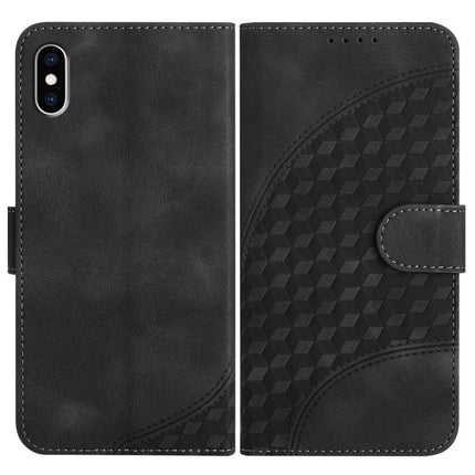 Elephant Head Embossed Leather Case With Lanyard For iPhone XS Max 8 Plus 7 Plus - black wallet folio with card slots, stand and lanyard attachment