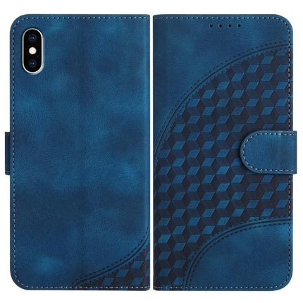 Elephant Head Embossed Leather Case With Lanyard For iPhone XS Max 8 Plus 7 Plus - blue wallet case with embossed geometric pattern, card slots, stand