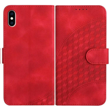 Elephant Head Embossed Leather Case With Lanyard For iPhone XS Max 8 Plus 7 Plus - red folio wallet case with stand, card slots and lanyard
