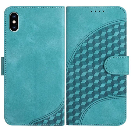 Elephant Head Embossed Leather Case With Lanyard For iPhone XS Max 8 Plus 7 Plus - teal wallet folio with geometric embossed pattern and lanyard-ready slots