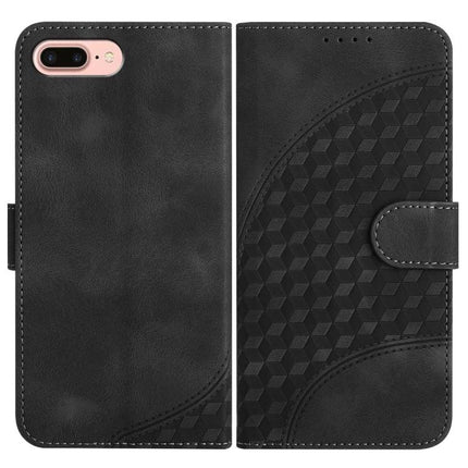 Elephant Head Embossed Leather Case With Lanyard For iPhone XS Max 8 Plus 7 Plus - black wallet folio with stand, card slots and lanyard loop