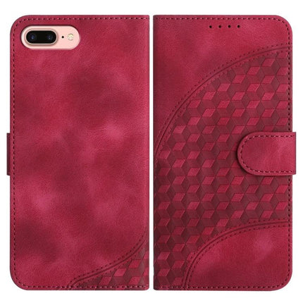 Elephant Head Embossed Leather Case With Lanyard For iPhone XS Max 8 Plus 7 Plus - red wallet folio with card slots, stand and lanyard attachment