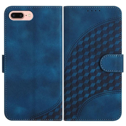 Elephant Head Embossed Leather Case With Lanyard For iPhone XS Max 8 Plus 7 Plus - blue wallet folio with embossed geometric pattern, card slots and lanyard