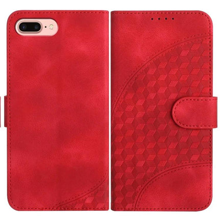 Elephant Head Embossed Leather Case With Lanyard For iPhone XS Max 8 Plus 7 Plus red wallet-style phone case with embossed geometric elephant head pattern and lanyard
