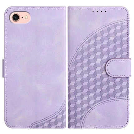 Elephant Head Embossed Leather Case With Lanyard For iPhone 14 Pro And Pro Max - lavender PU leather wallet case with card slot and stand