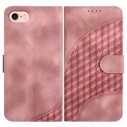Elephant Head Embossed Leather Case With Lanyard For iPhone 14 Pro And Pro Max - pink wallet folio with embossed geometric pattern and card slot
