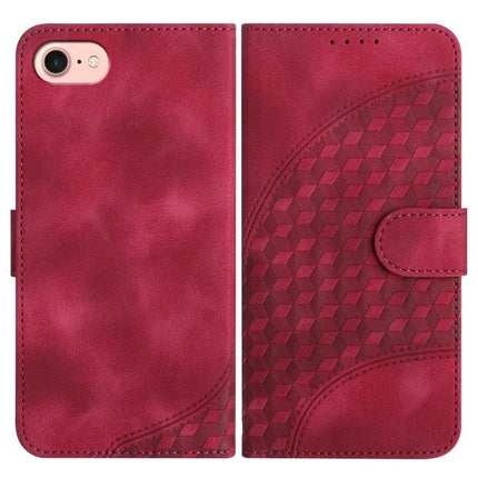 Elephant Head Embossed Leather Case With Lanyard For iPhone 14 Pro And Pro Max - red wallet folio with embossed geometric elephant head pattern, card slot, stand