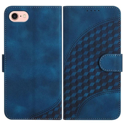 Elephant Head Embossed Leather Case With Lanyard For iPhone 14 Pro And Pro Max - blue wallet folio with card slot, embossed pattern and stand