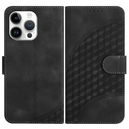 Elephant Head Embossed Wallet Case With Lanyard For iPhone 16 Pro Max 16e Air - black PU leather folio with embossed elephant head pattern and lanyard-ready wallet design