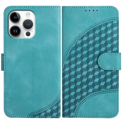 Elephant Head Embossed Wallet Case With Lanyard For iPhone 16 Pro Max 16e Air - teal embossed PU leather folio with lanyard slot and geometric elephant head pattern