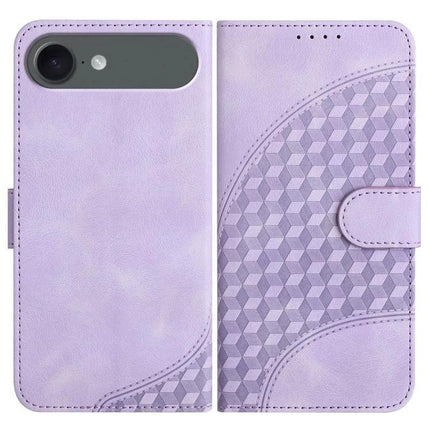 Elephant Head Embossed Wallet Case With Lanyard For iPhone 16 Pro Max 16e Air - lavender PU leather wallet case with embossed geometric elephant head pattern and lanyard