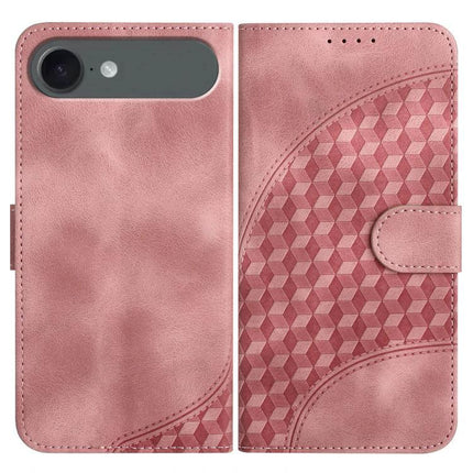 Elephant Head Embossed Wallet Case With Lanyard For iPhone 16 Pro Max 16e Air pink PU leather folio with geometric embossed elephant head pattern and lanyard slot