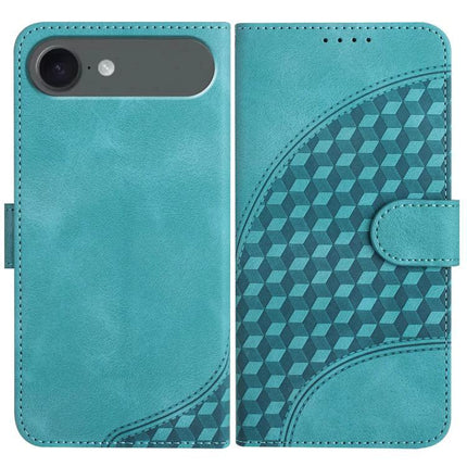 Elephant Head Embossed Wallet Case With Lanyard For iPhone 16 Pro Max 16e Air - teal PU leather wallet case with geometric embossed pattern and lanyard