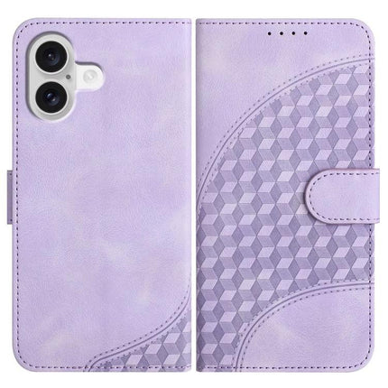 Elephant Head Embossed Wallet Case With Lanyard For iPhone 16 Pro Max 16e Air - lavender PU leather wallet case with embossed geometric elephant head pattern and lanyard