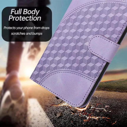 Elephant Head Embossed Wallet Case With Lanyard For iPhone 16 Pro Max 16e Air showing purple embossed PU leather wallet case with lanyard and full body protection