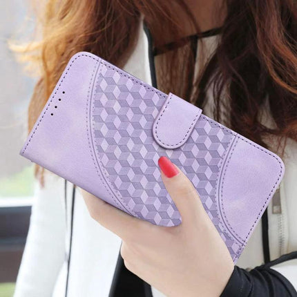 Elephant Head Embossed Wallet Case With Lanyard For iPhone 16 Pro Max 16e Air - lavender PU leather wallet case with geometric embossed pattern