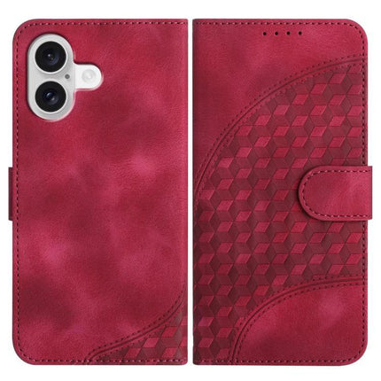 Elephant Head Embossed Wallet Case With Lanyard For iPhone 16 Pro Max 16e Air - red PU leather wallet case with embossed elephant head pattern and lanyard-ready design