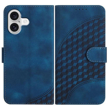 Elephant Head Embossed Wallet Case With Lanyard For iPhone 16 Pro Max 16e Air - blue PU leather wallet cover with embossed geometric elephant pattern and magnetic clasp