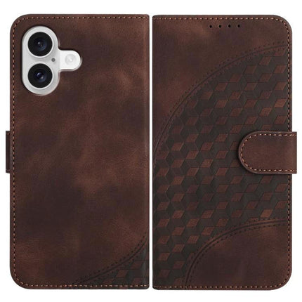 Elephant Head Embossed Wallet Case With Lanyard For iPhone 16 Pro Max 16e Air - brown PU leather wallet case with elephant head embossed pattern and lanyard