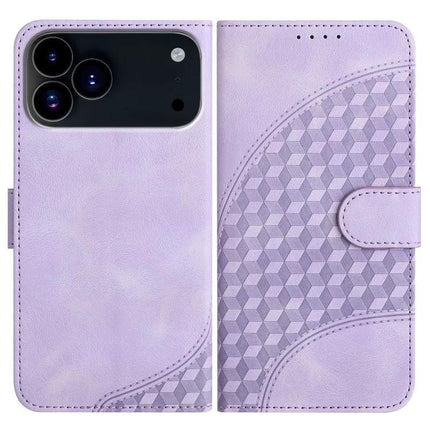 Elephant Head Embossed PU Leather Case With Lanyard For iPhone 17 Series Wallet — lavender wallet case with elephant head embossing, card slot, lanyard and stand