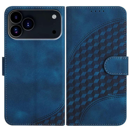 Elephant Head Embossed PU Leather Case With Lanyard For iPhone 17 Series Wallet blue wallet-style case with card slot and stand