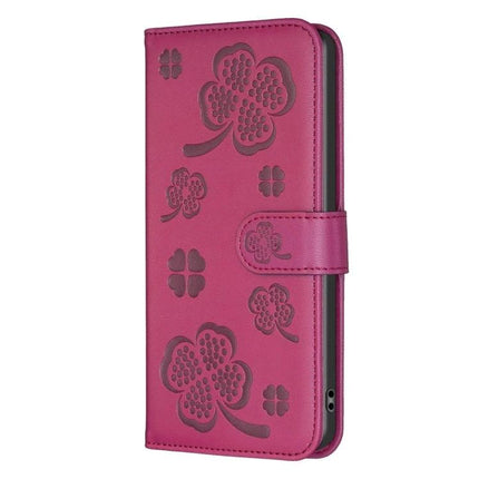 Four Leaf Embossed Wallet Case For iPhone 7 8 SE 2022 And iPhone 13 Pro Max - pink PU leather wallet case with card slots and kickstand