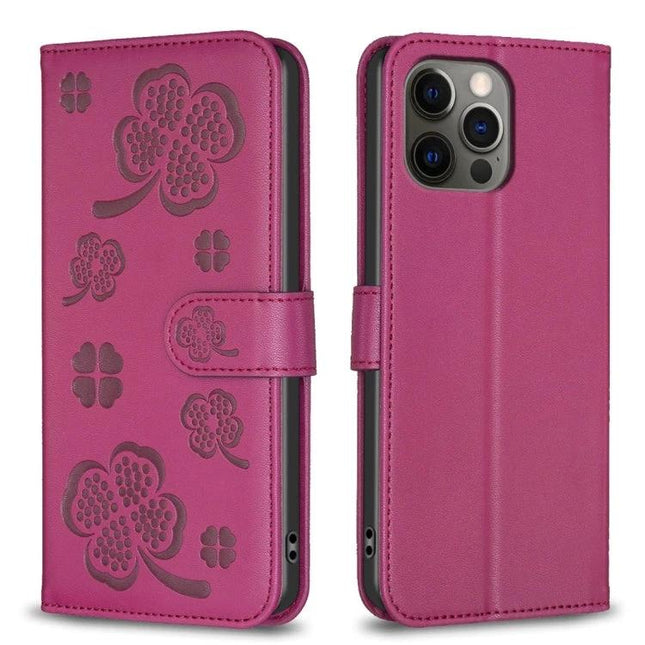 Embossed Leather Phone Case For Daily Carry With Card Slot - pink floral embossed PU leather wallet case with TPU shell and card slot