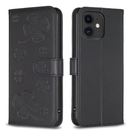 Embossed Leather Phone Case For Daily Carry With Card Slot - black embossed PU leather wallet phone case with TPU shell and card pocket