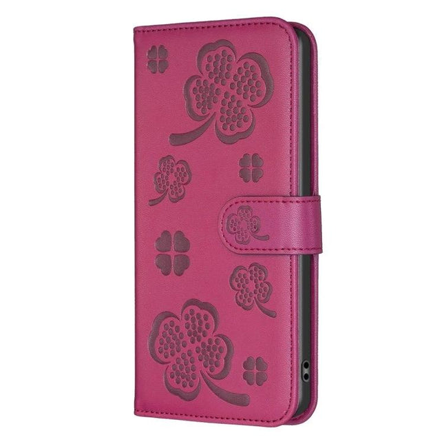 Daily Leather Phone Case for iPhone With Card Slots in pink floral wallet style with built-in kickstand and card slots