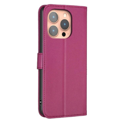 Four Leaf Embossed Leather Wallet Case For iPhone 16 Pro Max 16 Pro 16 Plus - magenta PU leather folio with card slots and TPU inner shell
