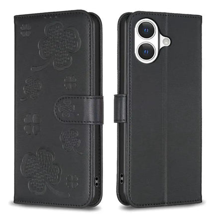 Four Leaf Embossed Leather Wallet Case For IPhone 17 Pro Max, Pro, 17, Air | Syndmart
