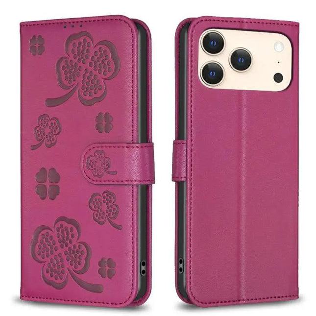 Four Leaf Embossed Leather Wallet Case For IPhone 17 Pro Max, Pro, 17, Air | Syndmart