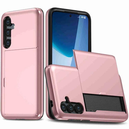 Samsung Phone Case For Daily Protection in rose gold with raised edges and sliding card slot, durable PC slim everyday protective cover