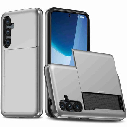 Samsung Phone Case For Daily Protection slim silver cardholder case with raised edges and triple camera cutout