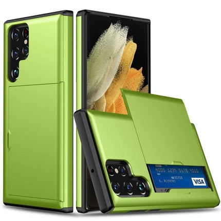 Samsung Phone Case For Daily Protection slim green wallet case with raised edges and card slot for everyday scratch and impact protection