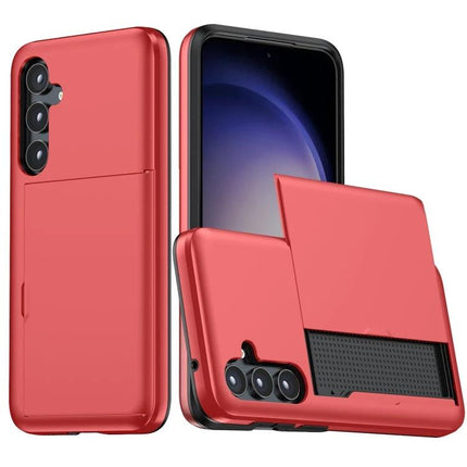 Durable Phone Case With Card Slot For Everyday Use - slim red protective PC TPU case with built-in card slot for commuting and errands