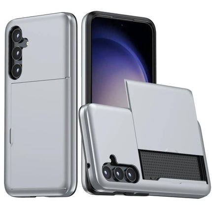 Durable Phone Case With Card Slot For Everyday Use – slim silver protective case with built-in card slot for ID and cards, drop-resistant PC+TPU design