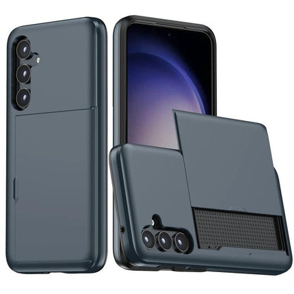 Durable Phone Case With Card Slot For Everyday Use showing dark gray protective case with sliding card compartment