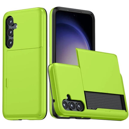 Durable Phone Case With Card Slot For Everyday Use bright green dual-layer protective case with built-in card holder