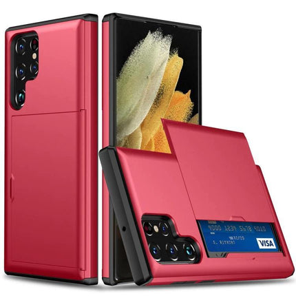 Essential Phone Case Daily Protection slim red PC+TPU wallet case with card slot shown on foldable smartphone
