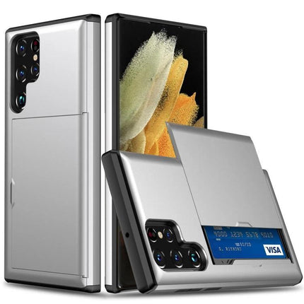 Essential Phone Case Daily Protection slim silver PC+TPU wallet case with card slot for foldable smartphone, drop and scratch resistant