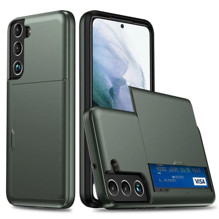 Daily Protective Case For Samsung Galaxy S25 With Card Slot - green slim protective phone case with built-in card slot and raised camera edges
