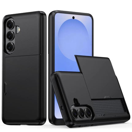 Samsung Protective Case for Everyday Phone Use slim black PC TPU case with raised edges and sliding card holder