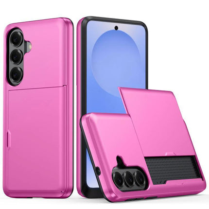 Samsung Protective Case for Everyday Phone Use - slim pink PC+TPU case with sliding card slot and raised edges for drop and scratch protection