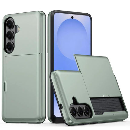 Samsung Protective Case for Everyday Phone Use slim green PC+TPU case with raised edges, camera slider cover and pocket-friendly everyday protection