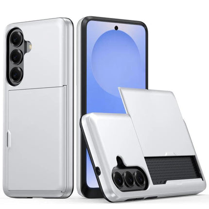 Samsung Protective Case for Everyday Phone Use showing lightweight white PC TPU case with card slot and raised edges protecting camera and screen