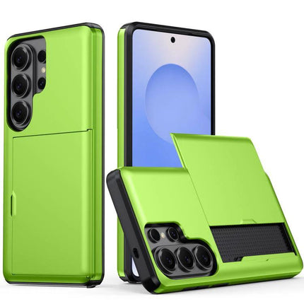 Samsung Protective Case for Everyday Phone Use in bright lime green with card slot, durable PC/TPU protective cover for Samsung phone