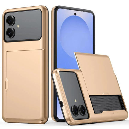 Phone Case With Card Holder For Everyday Errands On The Go Simple Practical Accessory - gold protective PC TPU case with sliding card slot