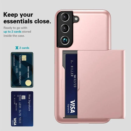 Samsung Protective Case for Everyday Phone Use with built-in card slot holding up to 2 cards, slim rose gold PC/TPU protective case