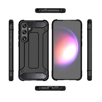 Magic Armor Case for Samsung Galaxy S24 slim ergonomic black protective phone case showing front, back and side views